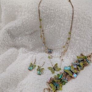 Betsey Johnson Green and Blue Butterfly Necklace Set